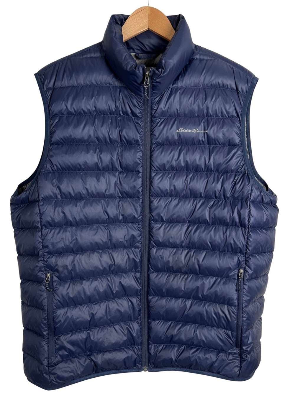 Eddie Bauer Down Puffer Vest Mens XL Blue Packable Lightweight Full Zip